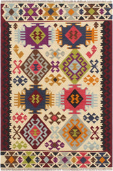 Flat Weave Kilim Antique Navaho Vintage handmade Geometric Kilim Beige Red Hand-Woven Rectangle 100% Wool Area Rug 4x6